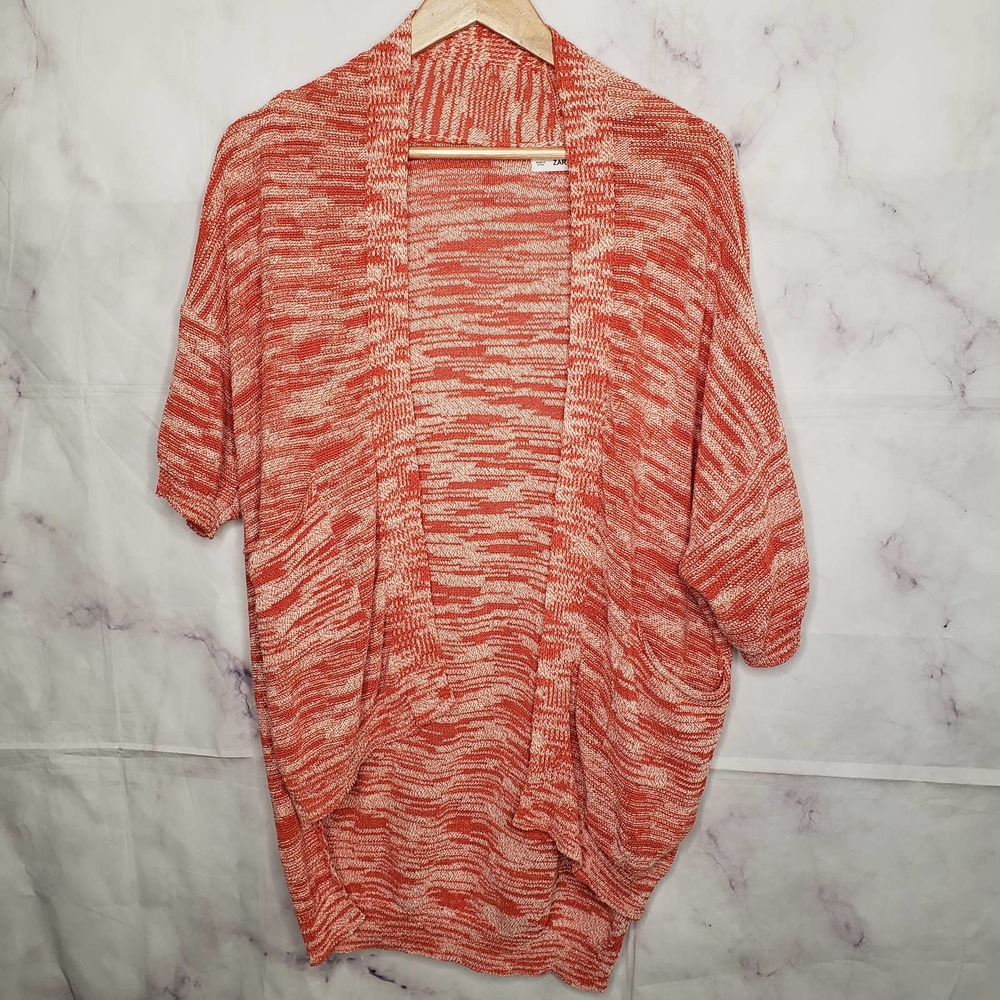 ZARA KNIT orange white space dye open front cardigan S